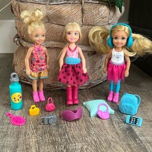 Barbie Chelsea Dolls with accessories shown~Retired Collectable Dolls